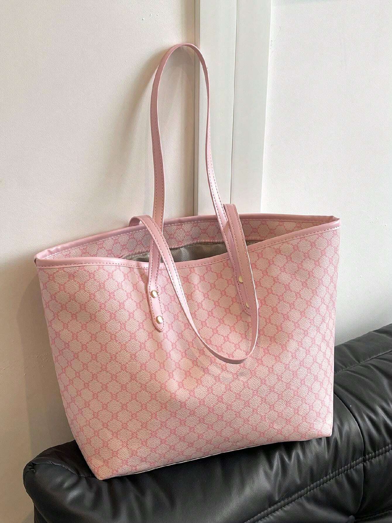 Stylish pink tote bag for work, shopping, and travel